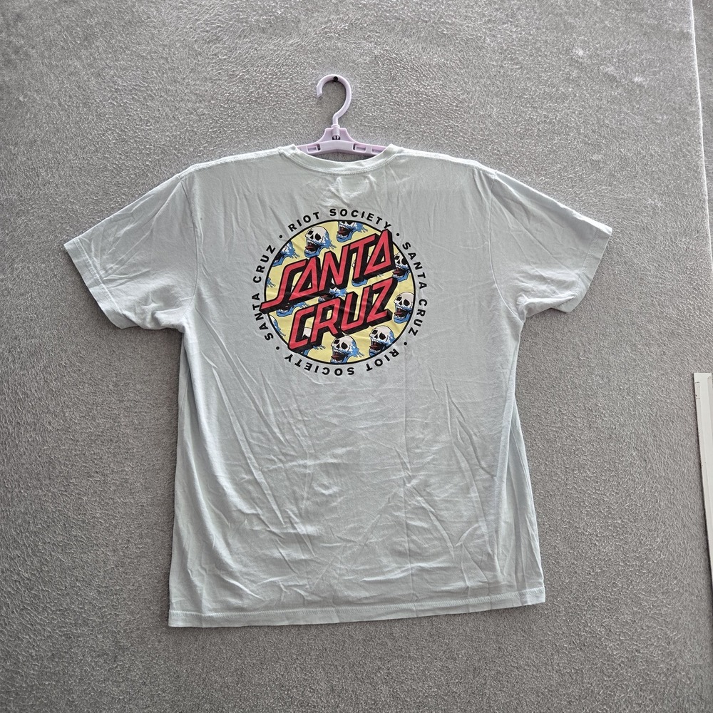 Riot Society Men Shirt L Light Gray Graphic Santa Cruz Logo Short Sleeve
